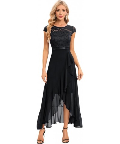 Women Short Sleeve Formal Wedding Prom Evening Party Long Ruffle Split Hi-Lo Cocktail Bridesmaid Dress Black $22.00 Dresses