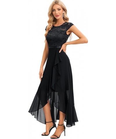 Women Short Sleeve Formal Wedding Prom Evening Party Long Ruffle Split Hi-Lo Cocktail Bridesmaid Dress Black $22.00 Dresses