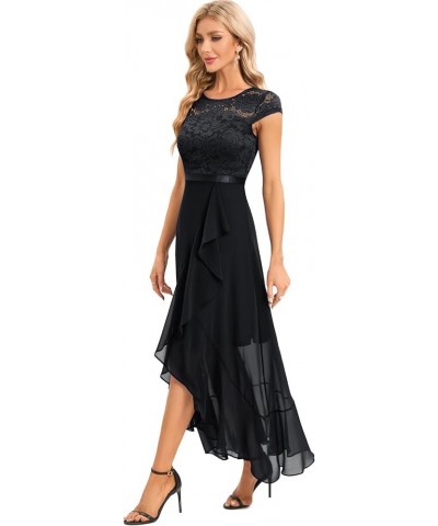 Women Short Sleeve Formal Wedding Prom Evening Party Long Ruffle Split Hi-Lo Cocktail Bridesmaid Dress Black $22.00 Dresses