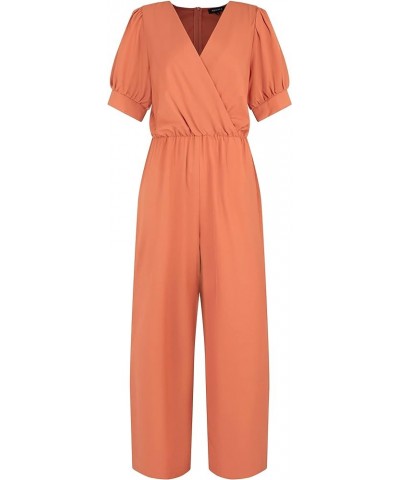 Women Sleeveless V-Neck Jumpsuit Waist Belted Romper Overalls K685-orange $10.25 Others