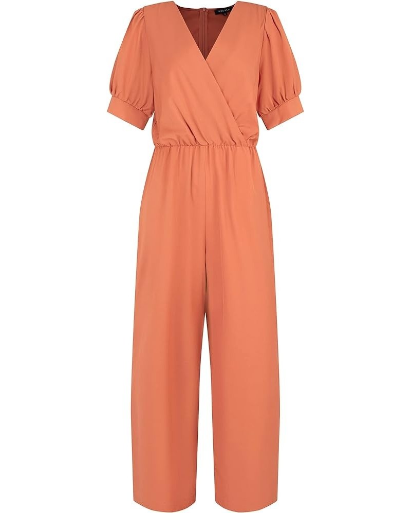 Women Sleeveless V-Neck Jumpsuit Waist Belted Romper Overalls K685-orange $10.25 Others