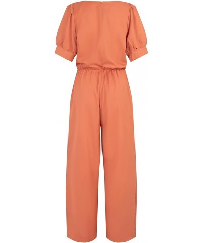 Women Sleeveless V-Neck Jumpsuit Waist Belted Romper Overalls K685-orange $10.25 Others