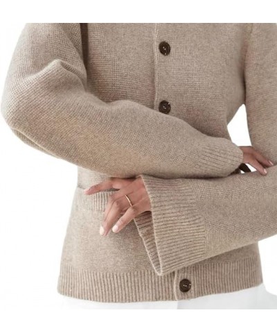 Ultra-Soft Slimming Button Cardigan Sweater Solid Knit Bell Sleeves Open-Front Versatile Round Neck Small Taupe $16.42 Sweaters