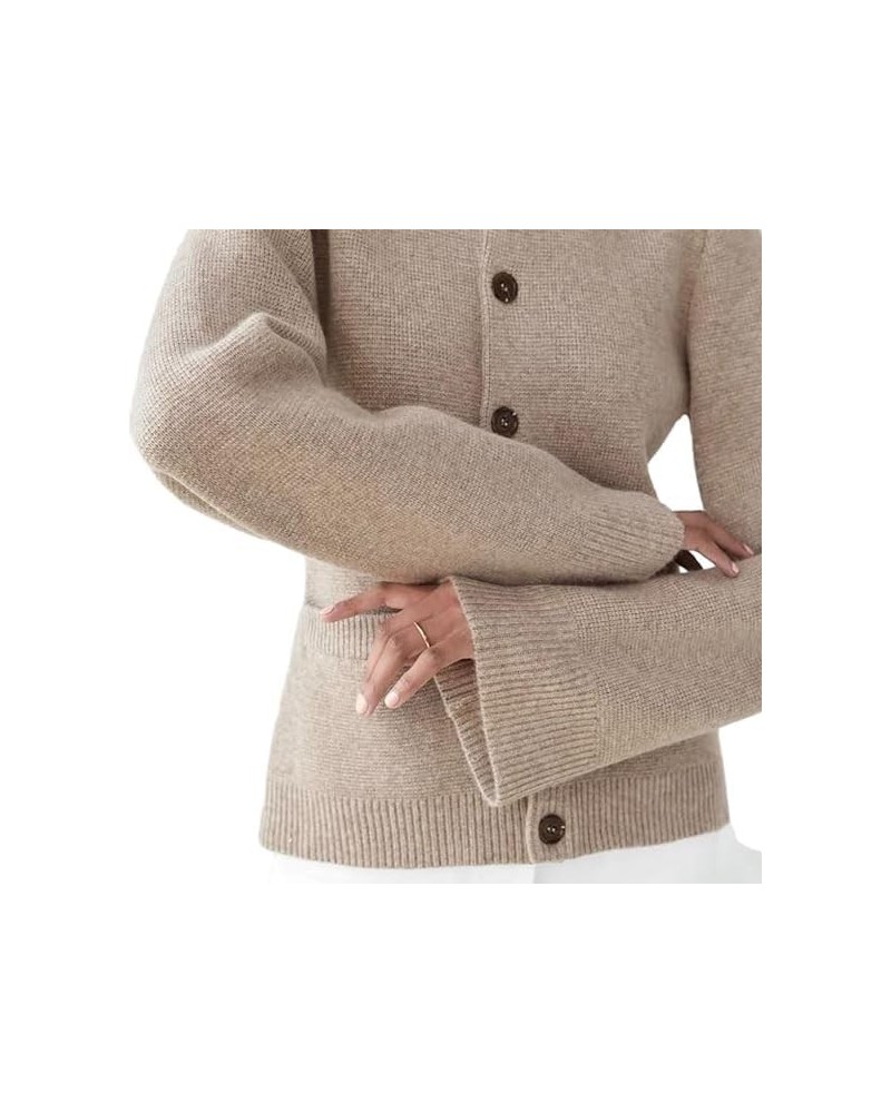 Ultra-Soft Slimming Button Cardigan Sweater Solid Knit Bell Sleeves Open-Front Versatile Round Neck Small Taupe $16.42 Sweaters