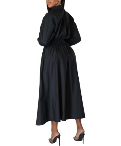 Women's Button Down Shirt A-line Dress Pleated Long Sleeve Casual Maxi Dresses Pockets Front Black $23.31 Dresses