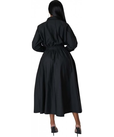 Women's Button Down Shirt A-line Dress Pleated Long Sleeve Casual Maxi Dresses Pockets Front Black $23.31 Dresses