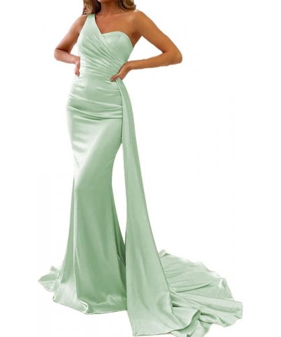 Women's One Shoulder Mermaid Bridesmaid Dresses Satin Prom Dresses Long Formal Evening Gowns with Tail XY030 Mint Green $35.6...