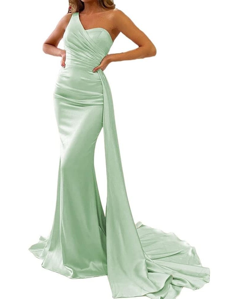 Women's One Shoulder Mermaid Bridesmaid Dresses Satin Prom Dresses Long Formal Evening Gowns with Tail XY030 Mint Green $35.6...