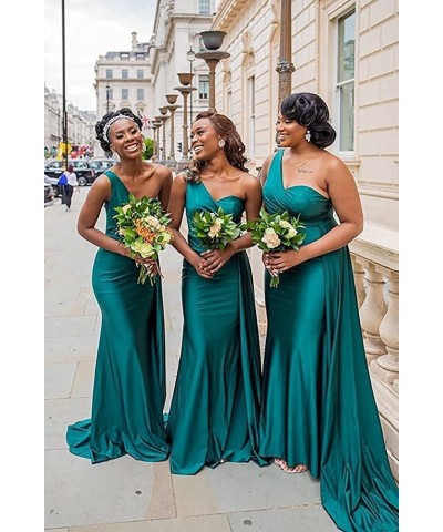 Women's One Shoulder Mermaid Bridesmaid Dresses Satin Prom Dresses Long Formal Evening Gowns with Tail XY030 Mint Green $35.6...