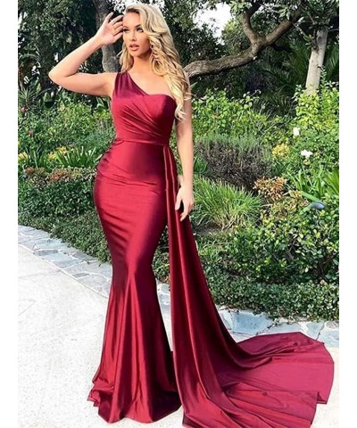 Women's One Shoulder Mermaid Bridesmaid Dresses Satin Prom Dresses Long Formal Evening Gowns with Tail XY030 Mint Green $35.6...