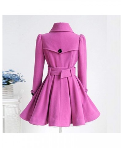 Womens Swing Wool Blend Pea Coat Double Breasted Trench Coat With Belt Red $22.83 Coats