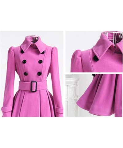 Womens Swing Wool Blend Pea Coat Double Breasted Trench Coat With Belt Red $22.83 Coats