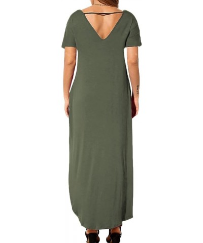 Women's Summer V Neck Maxi Dresses Casual Short Sleeve Split Beach Long Dress with Pockets Army Green $10.50 Dresses