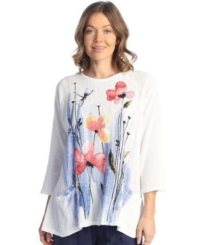 Mineral Washed Gauze Tunic w/Pockets - M103 1X Graceful White $41.76 Tops