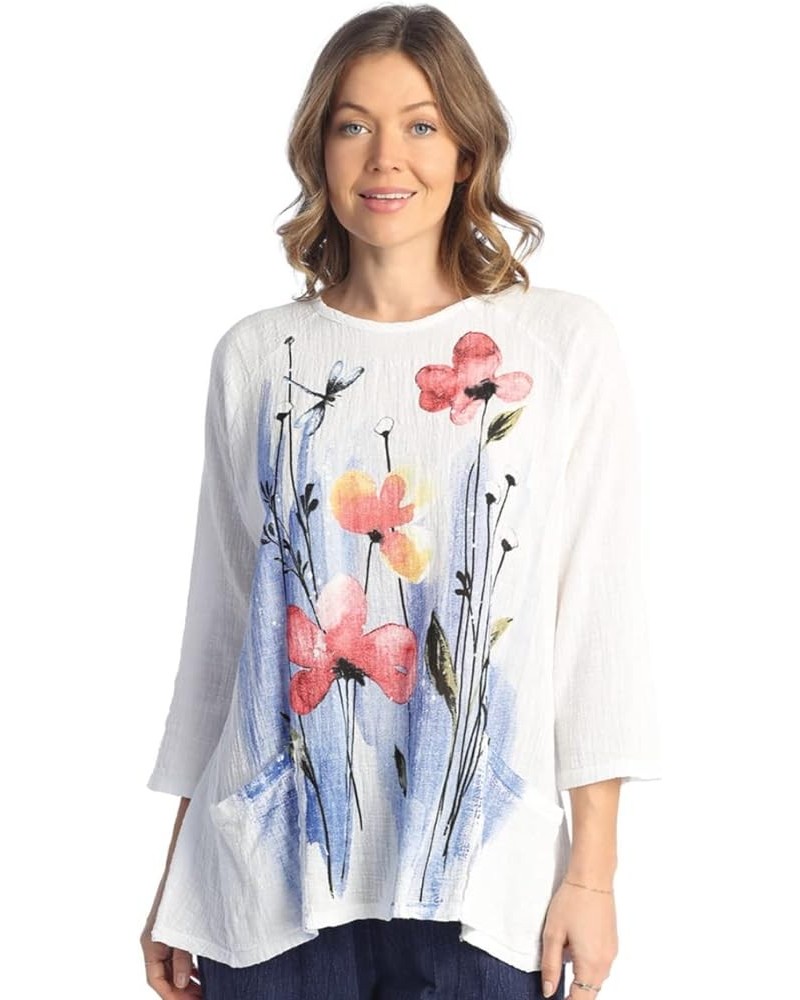 Mineral Washed Gauze Tunic w/Pockets - M103 1X Graceful White $41.76 Tops