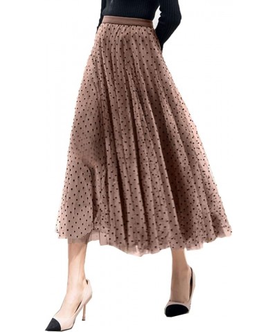 Women's Tutu Tulle Skirt Elastic High Waist Layered Midi Skirt Floral Lace Embroidery Mesh A-Line Skirt Khaki-a $10.35 Skirts