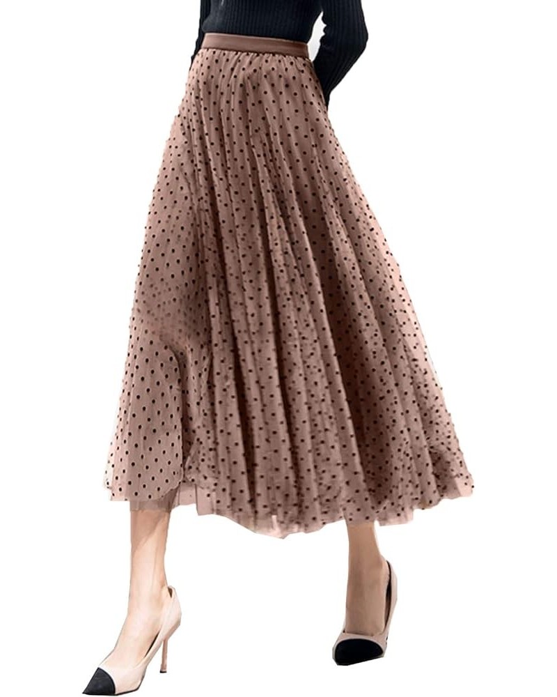 Women's Tutu Tulle Skirt Elastic High Waist Layered Midi Skirt Floral Lace Embroidery Mesh A-Line Skirt Khaki-a $10.35 Skirts