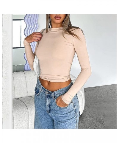 Womens Long Sleeve T-Shirts Crewneck Slim Fitted Crop Tops Seamless Basic Tees Going Out Tops Lace Y2K Tight Tshirt 629-crysf...