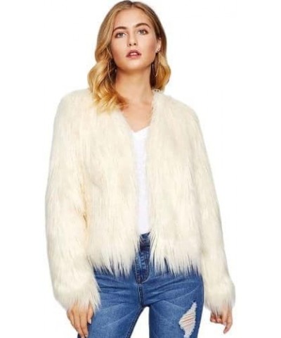 Womens Long Sleeve Fall Fashion Casual Cardigan Faux Fur Short Coat Open Front Warm Winter Short Coats White $10.43 Sweaters