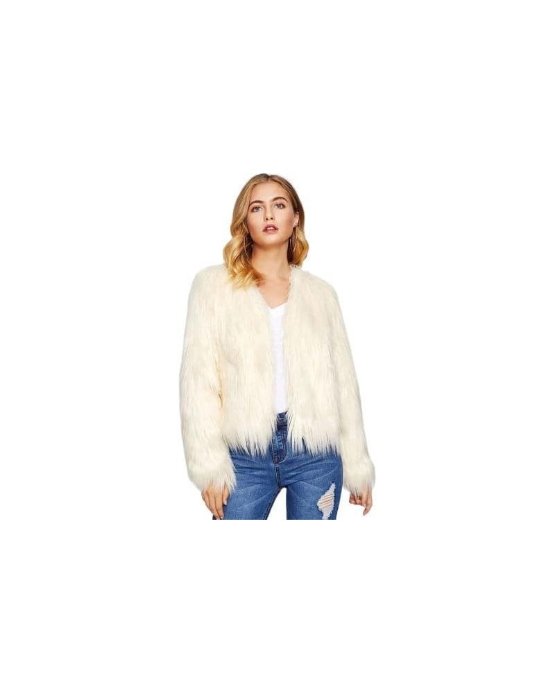 Womens Long Sleeve Fall Fashion Casual Cardigan Faux Fur Short Coat Open Front Warm Winter Short Coats White $10.43 Sweaters