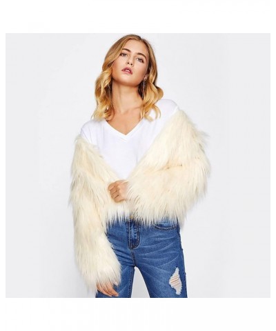 Womens Long Sleeve Fall Fashion Casual Cardigan Faux Fur Short Coat Open Front Warm Winter Short Coats White $10.43 Sweaters