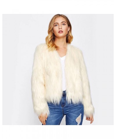 Womens Long Sleeve Fall Fashion Casual Cardigan Faux Fur Short Coat Open Front Warm Winter Short Coats White $10.43 Sweaters