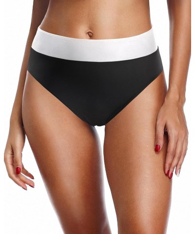 Women High Waisted Bikini Bottoms Full Coverage Swim Bottom Tummy Control Swimsuit Bottom Black White $14.39 Swimsuits