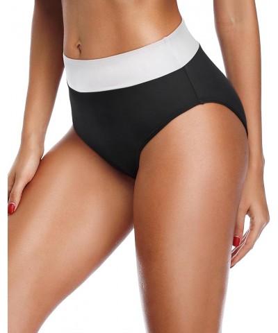 Women High Waisted Bikini Bottoms Full Coverage Swim Bottom Tummy Control Swimsuit Bottom Black White $14.39 Swimsuits