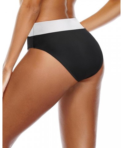 Women High Waisted Bikini Bottoms Full Coverage Swim Bottom Tummy Control Swimsuit Bottom Black White $14.39 Swimsuits