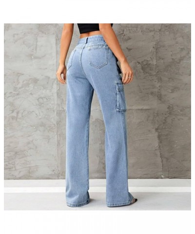 Women's High Waist Baggy Jeans Flap Pocket Relaxed Fit Straight Wide Leg Y2K Fashion Cargo Jeans with 6 Pockets Zx01-blue $12...