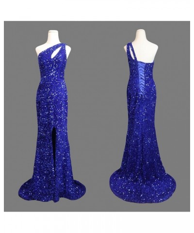 Women's One Shoulder Sequin Prom Dresses 2024 Long Mermaid Formal Evening Party Gowns with Slit Royal Blue $44.19 Dresses