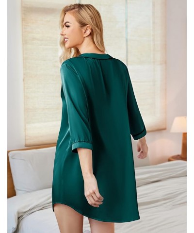 Satin Button Down Nightgown Women 3/4 Sleeve Silk Sleepshirt V-Neck Boyfriend Nightshirt S-XXL Dark Green $14.30 Sleep & Lounge