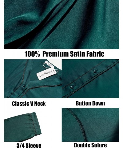 Satin Button Down Nightgown Women 3/4 Sleeve Silk Sleepshirt V-Neck Boyfriend Nightshirt S-XXL Dark Green $14.30 Sleep & Lounge