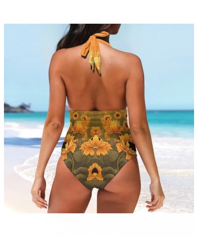 Women's One Piece Swimsuit Tummy Control Bathing Suit Halter Swimwear Highland Cow $15.80 Swimsuits