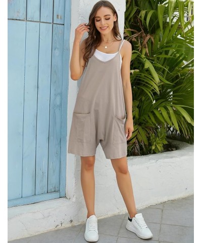 Short Jumpsuits for Women Casual Spaghetti Strap Sleeveless Loose Fit Wide Leg Summer Shorts Romper Grey $11.49 Overalls