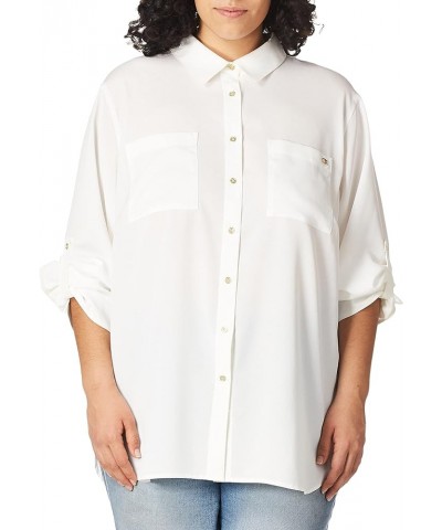 Women's Roll Sleeve Tunic Blouse (Regular and Plus Sizes) Soft White $24.95 Blouses