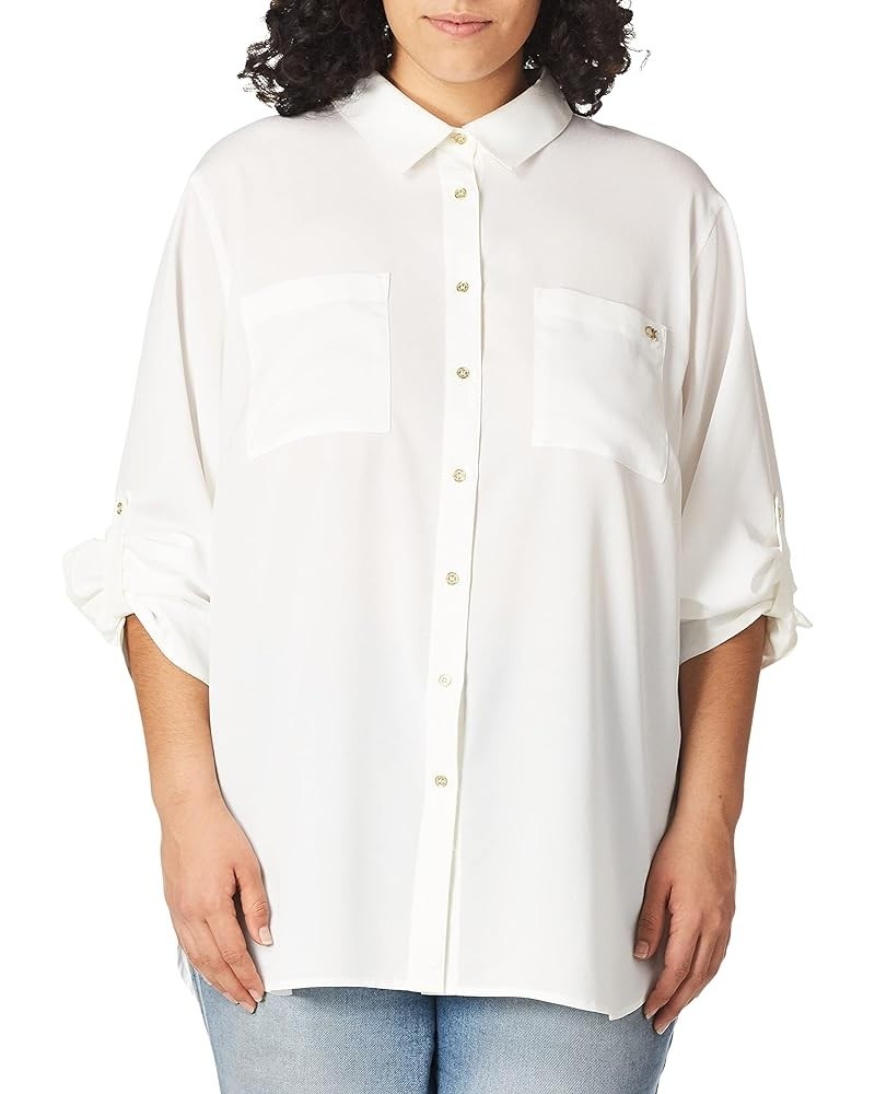 Women's Roll Sleeve Tunic Blouse (Regular and Plus Sizes) Soft White $24.95 Blouses