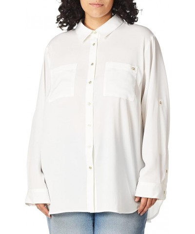 Women's Roll Sleeve Tunic Blouse (Regular and Plus Sizes) Soft White $24.95 Blouses