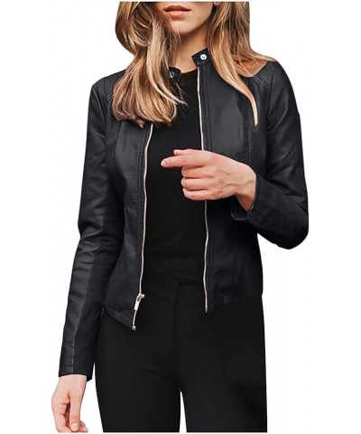 Faux Leather Jacket Women Plus Size Motorcycle Zipper Bomber PU Biker Coat Short Lightweight Vegan Pleather Fashion Faux Leat...