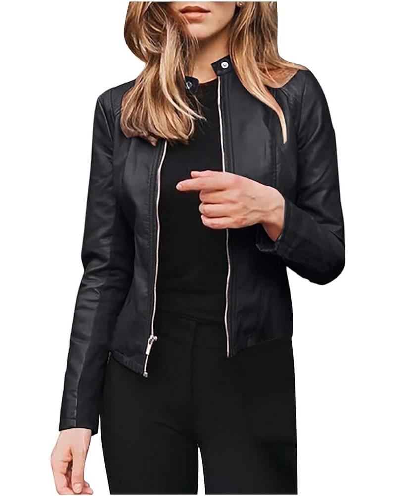 Faux Leather Jacket Women Plus Size Motorcycle Zipper Bomber PU Biker Coat Short Lightweight Vegan Pleather Fashion Faux Leat...