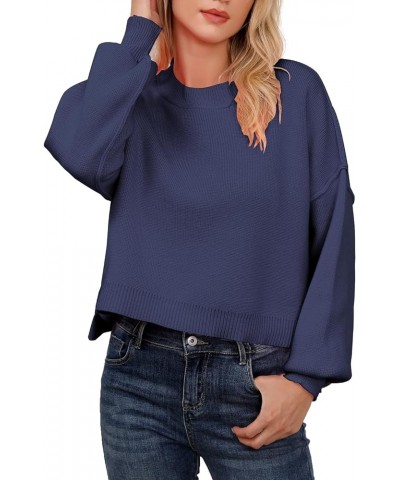 Sweaters for Women Crew Neck 2023 Trendy Batwing Long Sleeve Oversized Fall Winter Ribbed Knit Pullover Sweater Navy $15.88 S...