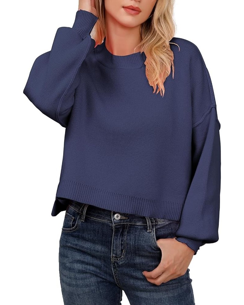 Sweaters for Women Crew Neck 2023 Trendy Batwing Long Sleeve Oversized Fall Winter Ribbed Knit Pullover Sweater Navy $15.88 S...