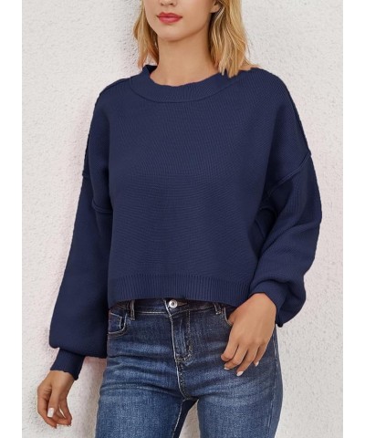 Sweaters for Women Crew Neck 2023 Trendy Batwing Long Sleeve Oversized Fall Winter Ribbed Knit Pullover Sweater Navy $15.88 S...