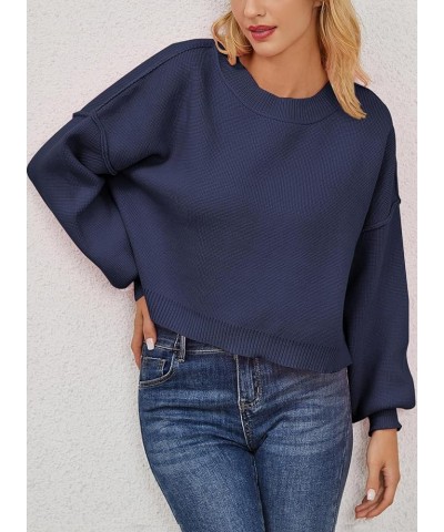 Sweaters for Women Crew Neck 2023 Trendy Batwing Long Sleeve Oversized Fall Winter Ribbed Knit Pullover Sweater Navy $15.88 S...