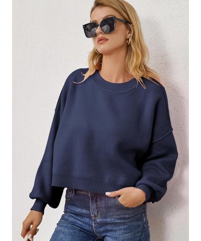 Sweaters for Women Crew Neck 2023 Trendy Batwing Long Sleeve Oversized Fall Winter Ribbed Knit Pullover Sweater Navy $15.88 S...