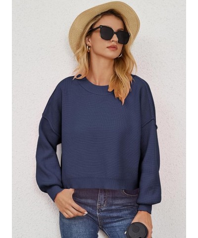 Sweaters for Women Crew Neck 2023 Trendy Batwing Long Sleeve Oversized Fall Winter Ribbed Knit Pullover Sweater Navy $15.88 S...