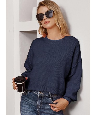 Sweaters for Women Crew Neck 2023 Trendy Batwing Long Sleeve Oversized Fall Winter Ribbed Knit Pullover Sweater Navy $15.88 S...