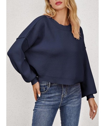 Sweaters for Women Crew Neck 2023 Trendy Batwing Long Sleeve Oversized Fall Winter Ribbed Knit Pullover Sweater Navy $15.88 S...