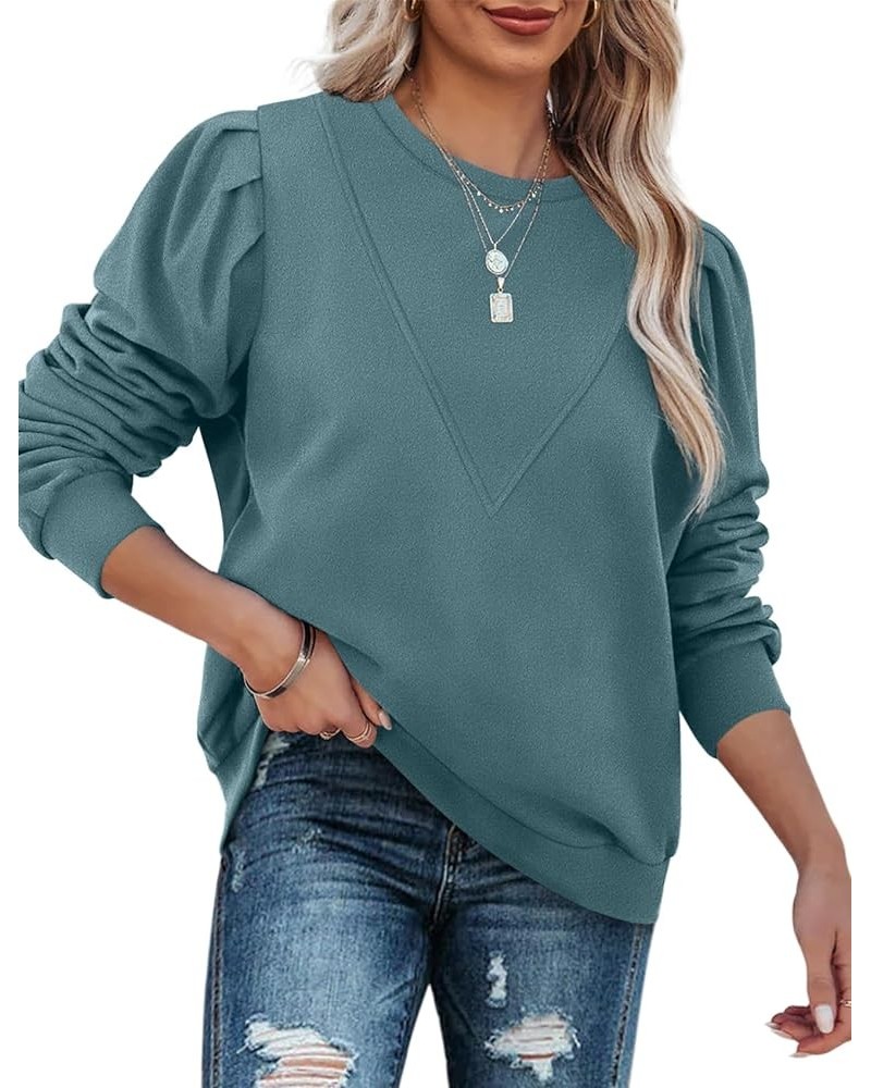 Sweatshirts for Women Crew Neck Long Sleeve Basic Casual Tunic Tops for Leggings C-blue $10.63 Tops