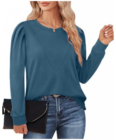 Sweatshirts for Women Crew Neck Long Sleeve Basic Casual Tunic Tops for Leggings C-blue $10.63 Tops